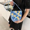 Borse da sera Fashion Girl Flower Borsa di paglia da donna in cotone e lino tessuto a mano copertura spalla casual spiaggia in poliestere