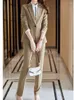 レディースツーピースパンツファッションカジュアルレディースソリッドズボンスーツ女性長袖ボタンブレザーとパンツスーツ2022秋のヴィンテージ