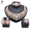 Handgemachte Dubai Gold Farbe Kristall Hochzeit Halskette Armreif Ohrring Ring Frauen italienische Braut Kostüm Schmuck Set