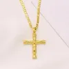 Pendant Necklaces Jesus Crucifix Cross 22k Fine Yellow Gold FINISH Italian Figaro Link Chain Necklace 24" 3mm Womens Mens