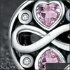 Charms очаровывает аутентичные 925 стерлингов Sier Infinity Love Love Pink Heart Crystal Beads подходит для браслетов очарования