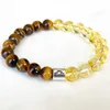 Strand MG1693 Womens Libra Zodiac Bracelete 8 mm de cristal amarelo Citrino Tigre Energia Pulso Mala Jóias de pedras preciosas naturais