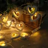 Cordes 1M 10LEDs Coeur En Bois Guirlande Lumineuse Blanc Chaud Décoration De Mariage Batterie De Noël Maison Fête D'anniversaire Saint Valentin Décor