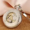 Pocket Watches Charm Golden Giraffe Silver Mechanical Hand Winding Watch Men Slice Buckle Fob Chain Vintage Manual Pendant Clock