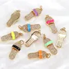 Pendant Necklaces 10Pcs Cute Enamel Slipper Pendants For Women Gold Plated CZ Pave Diy Earrings Necklace Bracelet Charms Jewelry Makin