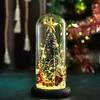 Decorazioni natalizie Albero di Natale con cupola di vetro Ornamento Albero di Natale a LED da tavolo con base in legno Decorazioni natalizie con luci a corda Regalo dell'anno 221014