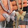 Collares pendientes Stonefans Cadena de eslabones cubanos de lujo Collar de gargantilla Colgante de mariposa para mujeres Hip Hop Iced Out Rhinestone Jewelry 1 Dh4Wh