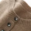 Women's Sweaters Pure Merino Wool Knitted Women Oneck Button Short Jumpers 2022 Winter Fashion Long Sleeve Pullovers