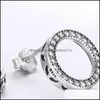 Stud véritable 925 Sterling Sier lumineux rond cercle boucles d'oreilles pour femmes bijoux cadeau livraison directe 2022 boucle d'oreille Dhjyy