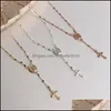 Pendant Necklaces Cross Rosary Necklace For Women Virgin Mary Religious Jesus Crucifix Pendant Sier Rose Gold Chains Fashion Jewelry Dhphh