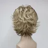 Vogue Honey Ash Blonde med blonda höjdpunkter Lager Flips Kort syntetisk peruk