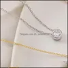 Pendanthalsband Senaste Single Stone Necklace Fine Delicate Box Chain 925 Sterling Sier Bezel 5mm Sparking Cubic Zirconia Simple Je Dhamo