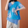 Roupas étnicas 2022 Mulheres tradicionais de estilo chinês Top Retro Flower Print Hanfu Tops elegante Oriental Tang Suit Blouse 30765