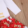 Giyim setleri 3 parçalı doğan kızlar Noel elbise seti mektup ren geyiği baskı uzun kollu üst bodysuits Santa kısa etek ve saç bandı