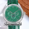 TWF Perpetual kalender IW344207 A52650 Automatische herenwork 42,4 mm Groene wijzerplaat Maanfase stalen kast groene lederen band horloges TimeZoneWatch