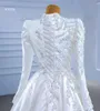 luxury wedding dress white long sleeve high neck lace pearls sequins SM67396