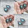 Dangle Chandelier Women Inlay Turquoise Eardrop Dangle Jewelry Water Drop Pear Shaped Retro Fashion Lady Plated Sier Earrings New Pa Dhruw