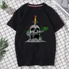 T shirt designer letter printing pure cotton round neck short sleeve black and white Silent deep space skateboard undershirt pirate skull #129