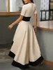 High Low Mother of the Bride Dress Jewel Neck Asymmetrical Satin Short Sleeve with Sash Groom Guest Gowns 2022 Robe De Soiree