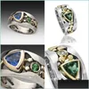 With Side Stones Rhinestone Inlay Rings With Side Stones Hollowing Out Decorative Pattern Green Blues Zircon Alloy Sapphire Ring Jewe Dhwv6