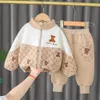 子供服セット冬キッズ厚いフリースコートパンツ 2 個秋の赤ちゃん男の子女の子豪華な暖かいトレーナースーツ