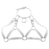 Gürtel Frauen Sexy Punk Brust Harness Einstellbare Caged Metall Körper Kette PU Leder Halsband Aussage Halskette Party Clubwear