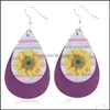 Dangle Lustre Tournesol Imprimé Faux Cuir Boucles D'oreilles En Forme De Larme Colorf Couches De Fleurs Motif Goutte D'eau Cadeaux Créatifs Livraison Dhv4P