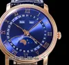 OMF Villeret Función complicada A6554 Reloj automático de hombres V3 40 mm 6654-3640-55B Rose Gold Blue Markers Roman Store de cuero negro Super Edition Puriendo G7