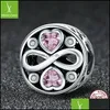 Charms очаровывает аутентичные 925 стерлингов Sier Infinity Love Love Pink Heart Crystal Beads подходит для браслетов очарования