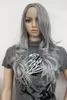 sexy no bangs gray/gray long wavy side skin part top synthetic hair women's wig