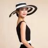 Chapeaux à large bord Femmes Cap Mode Pliable Chapeau de paille Stripe Floppy Summer Beach Sun