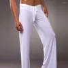 Calça masculina malha de malha de malha masculina de malha traca de ioga ioga gelo de seda fina plus size respirável doméstico transparente