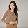 Women's Sweaters Pure Merino Wool Knitted Women Oneck Button Short Jumpers 2022 Winter Fashion Long Sleeve Pullovers