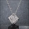 Collane con ciondolo Collana con ciondolo quadrato in argento sterling 925 con zircone Delicato regalo di compleanno di bellezza Consegna goccia 2022 Gioielli Dhyax