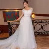 Eleganta portr￤tt p￤rlor en linje br￶llopskl￤nningar p￤rlb￤lte brudkl￤nning fr￥n axeln plus size vestidos de novia