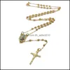 Pendant Necklaces 18K Real Yellow Gold Rosary Pray Bead The Holy Spirit Jesus Cross Necklace / Chain In A Gift Box Not Satisfied Wit Dhm3Y