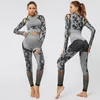 Aktiva upps￤ttningar Tr￤ningskl￤der f￶r kvinnor 2 -stycken Gym Yoga Set Running Hollow Sportswear Clothing Long Sleeve Top och Leggings Sports Wear