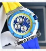 44 mm 26400SO Reloj cronógrafo de cuarzo para hombre 26400 Esfera texturizada azul blanca Caja de acero Interior amarillo Correa de caucho azul/amarilla Cronómetro Relojes nuevos Reloj de zona horaria