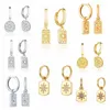 Hoop oorbellen 925 Silver Ear Buckle Circle en rechthoek hanger oorbel voor vrouwen goud kleur mode retro sieraden cadeau