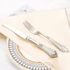 Flatware Sets 6 Pieces 24K Gold Plated Cutlery Set Dishwasher Safe Dinner Knife Silver Stainless Steel Table With Hollow Handle