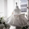 Mädchenkleider weiße Hochzeit Satin Prinzessin Baby Kleid Kleid Perlen Bug Geburtstag Abend Party Kind für Mädchen Gala Kid Kleidung 8 10 Jahre