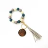 Leopard Wood Beads Bracelet -keychain Women Leather Tassel Chain chain for Gift Mama Letters Wll1738