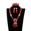 Halskette Ohrringe Set Trendy Echte Koralle Rote Afrikanische Perlen Schmuck Qualität Gold Nigerian Hochzeit Party ABG054