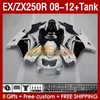 Oem White Glossy Fairings Tank para Kawasaki Ninja ZX250R EX ZX 250R ZX250 EX250 R 08-12 163NO.2 EX250R 08 09 10 11 12 ZX-2000R 2008 2009 2010 2012 2012 Fairing de injeção