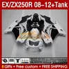 OEM white glossy Fairings & Tank For KAWASAKI NINJA ZX250R EX ZX 250R ZX250 EX250 R 08-12 163No.2 EX250R 08 09 10 11 12 ZX-250R 2008 2009 2010 2011 2012 Injection Fairing