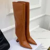 lady women 2024 new style Knee Boots patent sheepskin leather Fashion high heels pointed pillage toe booties Casual party Dress shoes snaker zipper zip siz
