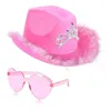 Berets E9LC Cowboy Hat Glasses Bandana Performance Cowgril Costume Bridal Party