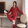 Men's Sleepwear Couple 2PCS Satin Pajamas Set Turn-down Collar Shirt&Pant Nightwear With Pocket Spring Autumn Casual Home Clothes