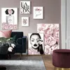 Dekorpainting amp kalligrafi rosa blommor mode lady affisch sliver läppar makeup tryck canvas konst målning vägg bild modern g6220824