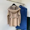 2022 Women's Jackets Luxury Brand Winter Khaki Hooded Cape Coat with Belt Women New Designer Ladies Loose Long